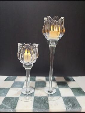 ♥️Elegant Clear Glass Tulip Votive Holders - Graduated Pedestal Set - New.